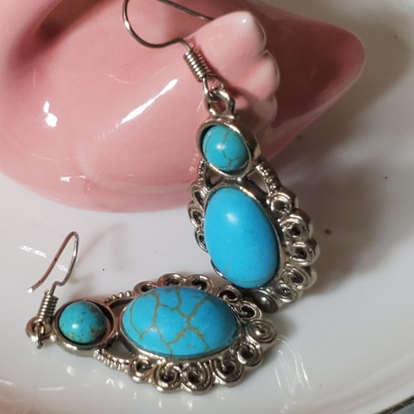 Itzel Genuine Turquoise & Sterling Silver Earrings. - Picture 1 of 8